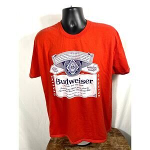 Budweiser Beer Label Red T-Shirt Men’s Size L Graphic Tee